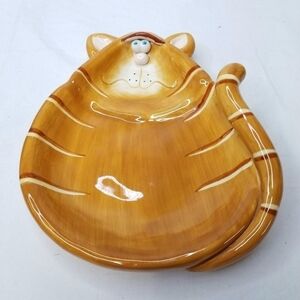 Cute Orange Ceramic Tabby Kitty Cat Kid's Plate or Dish